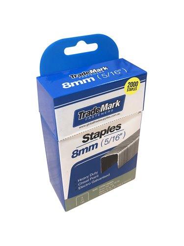 TradeMark 8mm staples in box with white background