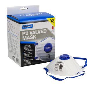 TradeMark valved dust masks in 12 pack in a box on white background