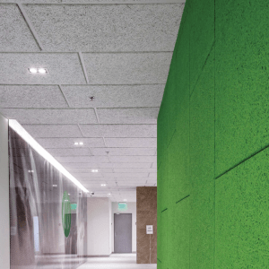Heredesign direct mount wools insulation panels by Armstrong ceiling solutions green in situ