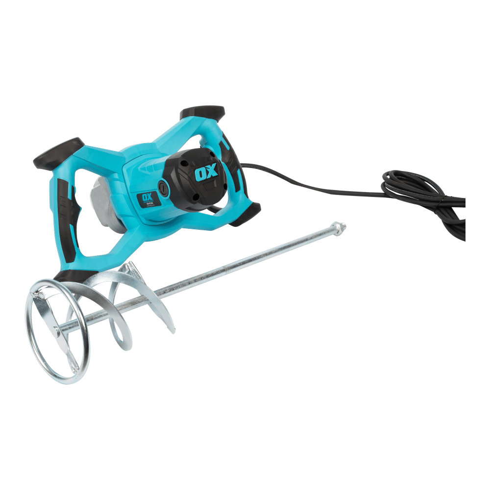 Ox Pro Tools 1600w Mixing Drill in blue on transparent background