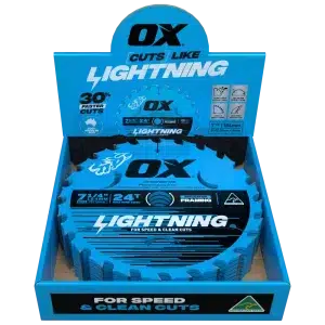 Ox Tools Pro Lightning circular saw blade 184mm length in box with transparent background