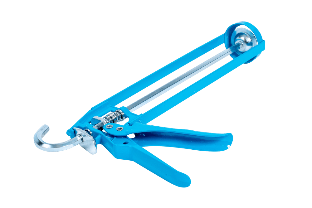 Ox Pro tools skeleton frame caulking gun in blue on transparent background