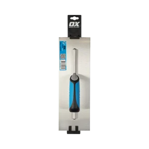 Ox Pro Tools Trade finishing trowel with rubber grip on transparent background
